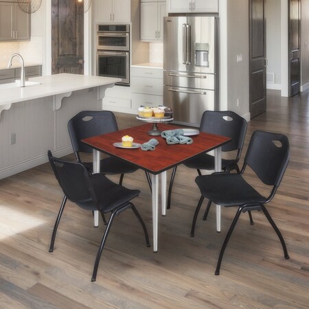 Regency Kahlo Square Table & Chair Sets, 48 W, 48 L, 29 H, Wood, Metal, Plastic Top, Cherry TPL4848CHCM47BK